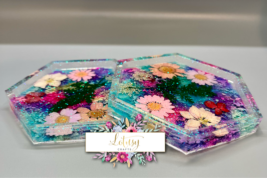 Flower Glitter Coasters - Affordable Home Decor