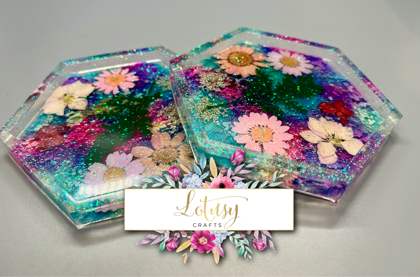 Flower Glitter Coasters - Affordable Home Decor