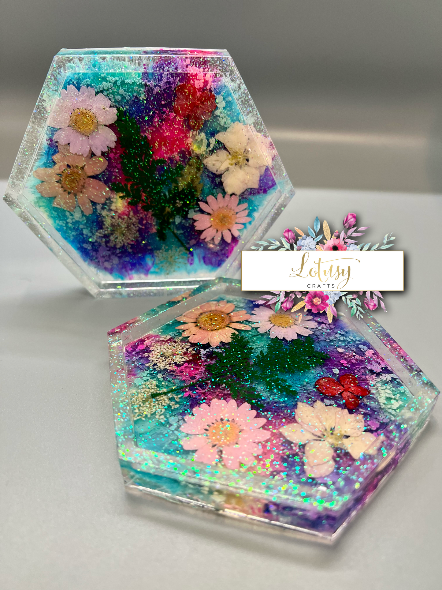 Flower Glitter Coasters - Affordable Home Decor