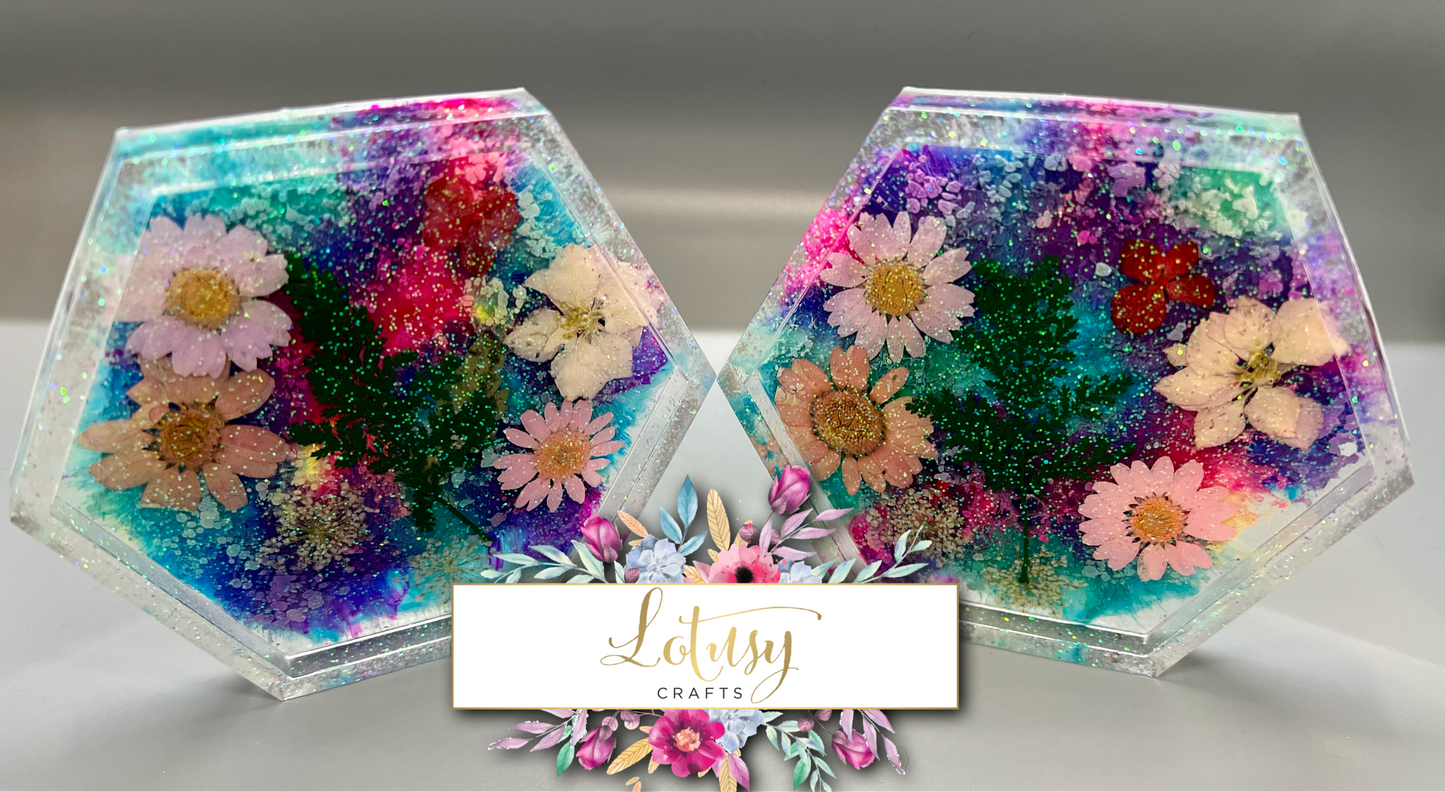 Flower Glitter Coasters - Affordable Home Decor